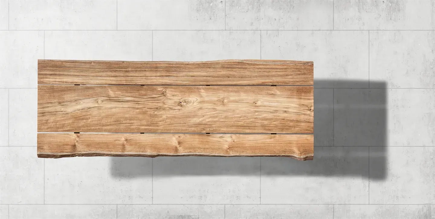 overhead view of split raw dining table in a studio setting