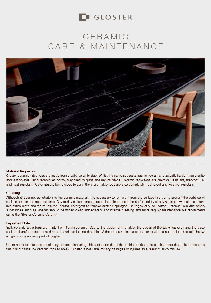 Ceramic Stone Care Sheet